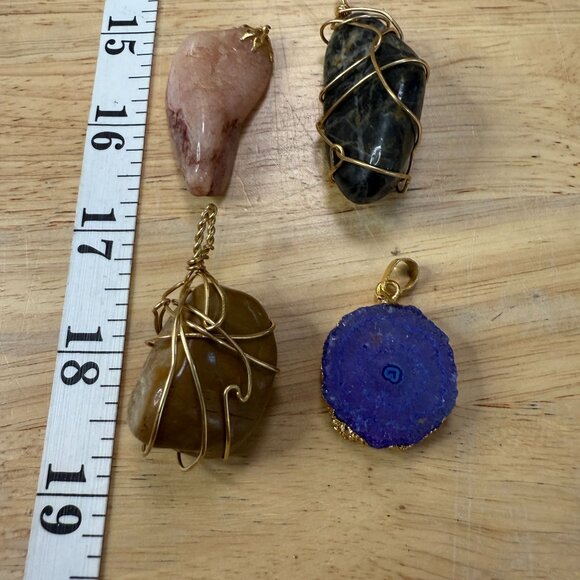 Natural Stone Pendant Lot With Wire Wrapping, Boho, Gypsy, Craft, DIY, Eclectic - Picture 7 of 8